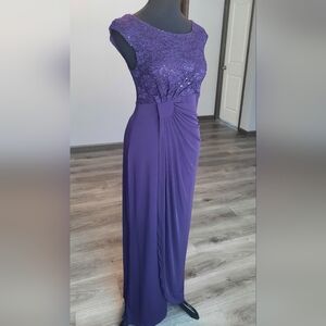 Formal purple dress with embroidery and sequined top